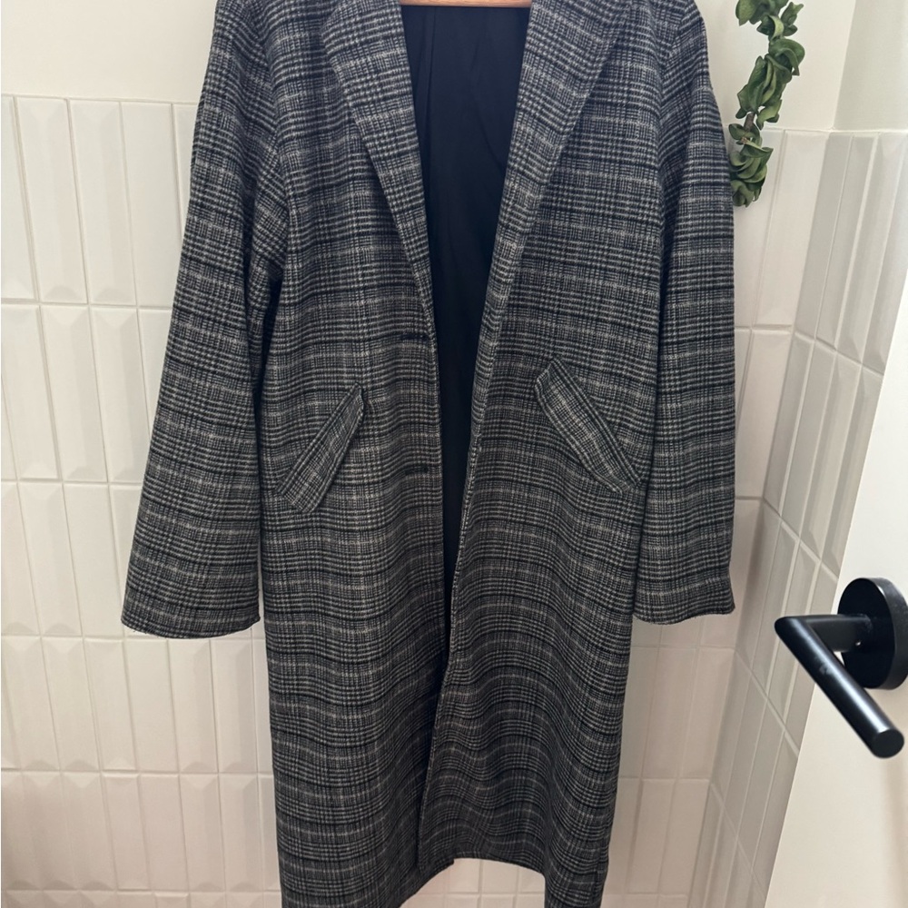 H&M Black and White Plaid Trench Coat